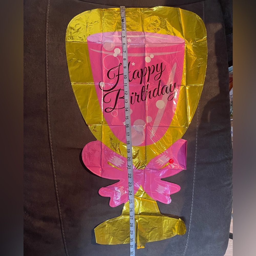 EXTRA LARGE Mylar Pink Happy Birthday Wine/Champagne Glass Balloon - Picture 4 of 4